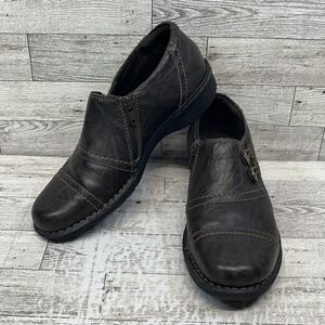 Clarks Collection Shoes Women's 7M Casual Slip On Loafers Brown Leather Side Zip